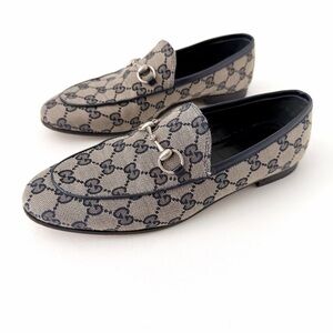 GUCCI || Navy GG Logo Supreme Jordaan Horsebit Canvas Loafers EU 38.5